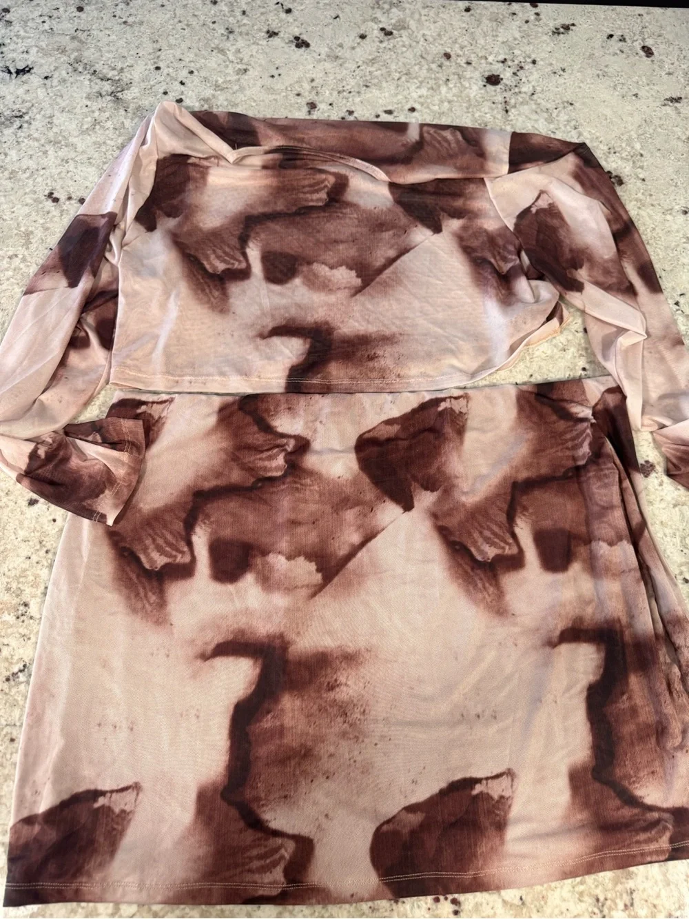 SHEIN Brown and Beige Tie-Dye Two-Piece Dress